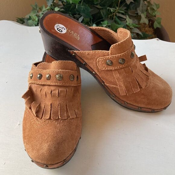 Michael Kors | Michael Kors Slip-On Suede Wooden Mules/Cogs Women’s 6.5 - Picture 3 of 16